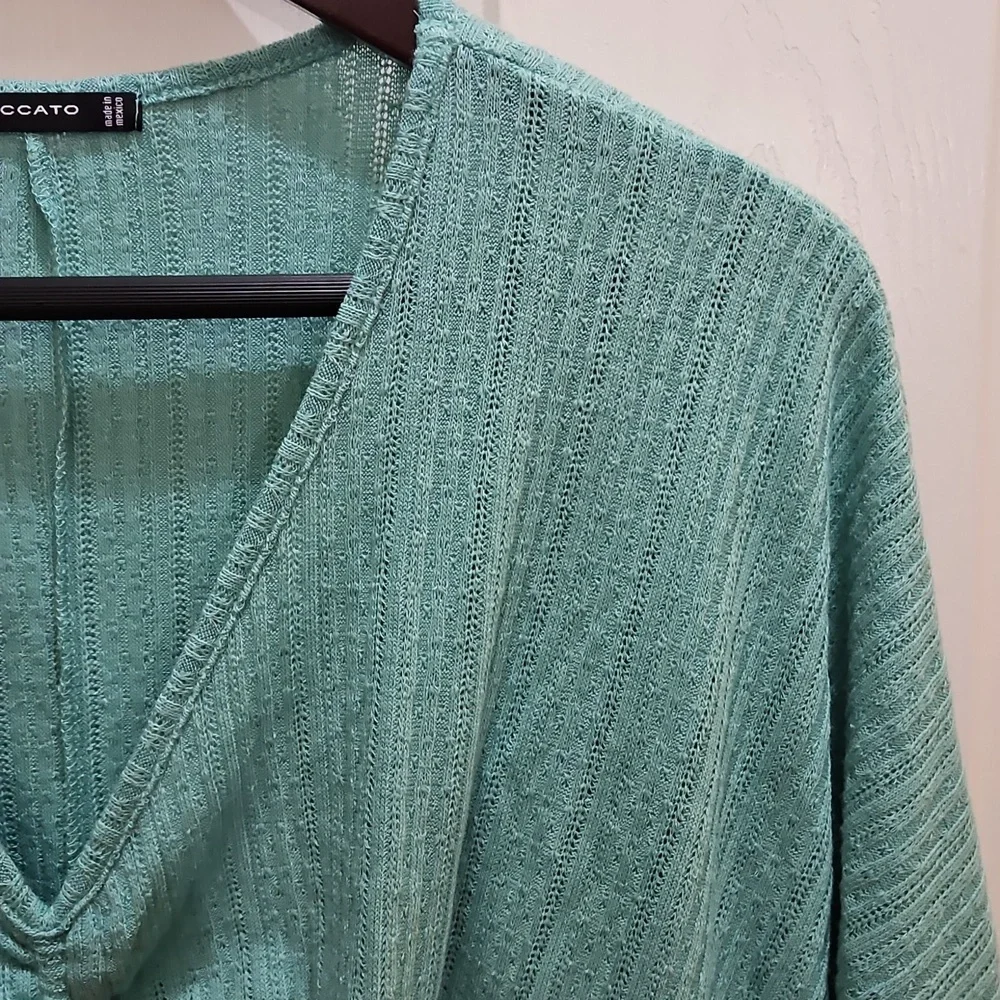 Staccato Mint Green Ruched Drawstring V-Neck Textured Dolman Sleeve Top Sz Lg
